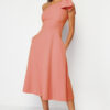 Trendyol Orange A-Cut Bow Detailed Woven Elegant Evening Dress