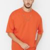 Trendyol Orange Basic 100% Cotton Crew Neck Oversize/Wide Cut Short Sleeve T-Shirt