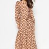 Trendyol Orange Belted Checkered Woven Shirt Dress