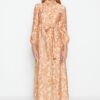 Trendyol Orange Belted Shawl Patterned Woven Shirt Dress