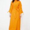 Trendyol Orange Belted Sleeves Adjustable Detailed Buttoned Cotton Woven Shirt Dress