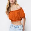 Trendyol Orange Carmen Collar Wrap Crop Knitted Blouse