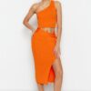 Trendyol Orange Crop Knitwear Top and Bottom Set