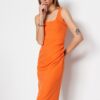 Trendyol Orange Fitted/Fit szögletes galléros midi szőtt ruha