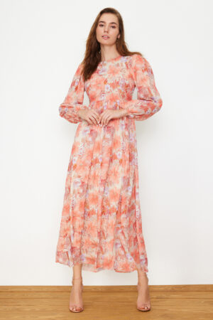 Trendyol Orange Floral Lined Woven Dress