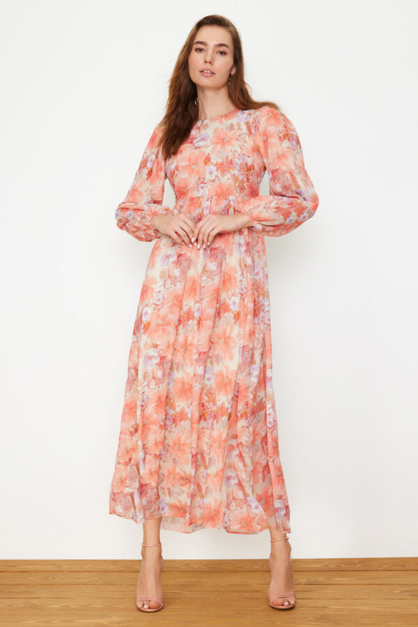 Trendyol Orange Floral Lined Woven Dress