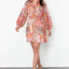 Trendyol Orange Flower Patterned Waist Open Shirt Collar Mini Lined Chiffon Woven Dress