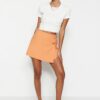 Trendyol Orange Lace-Up and Eyelet Detail Woven Shorts Skirt
