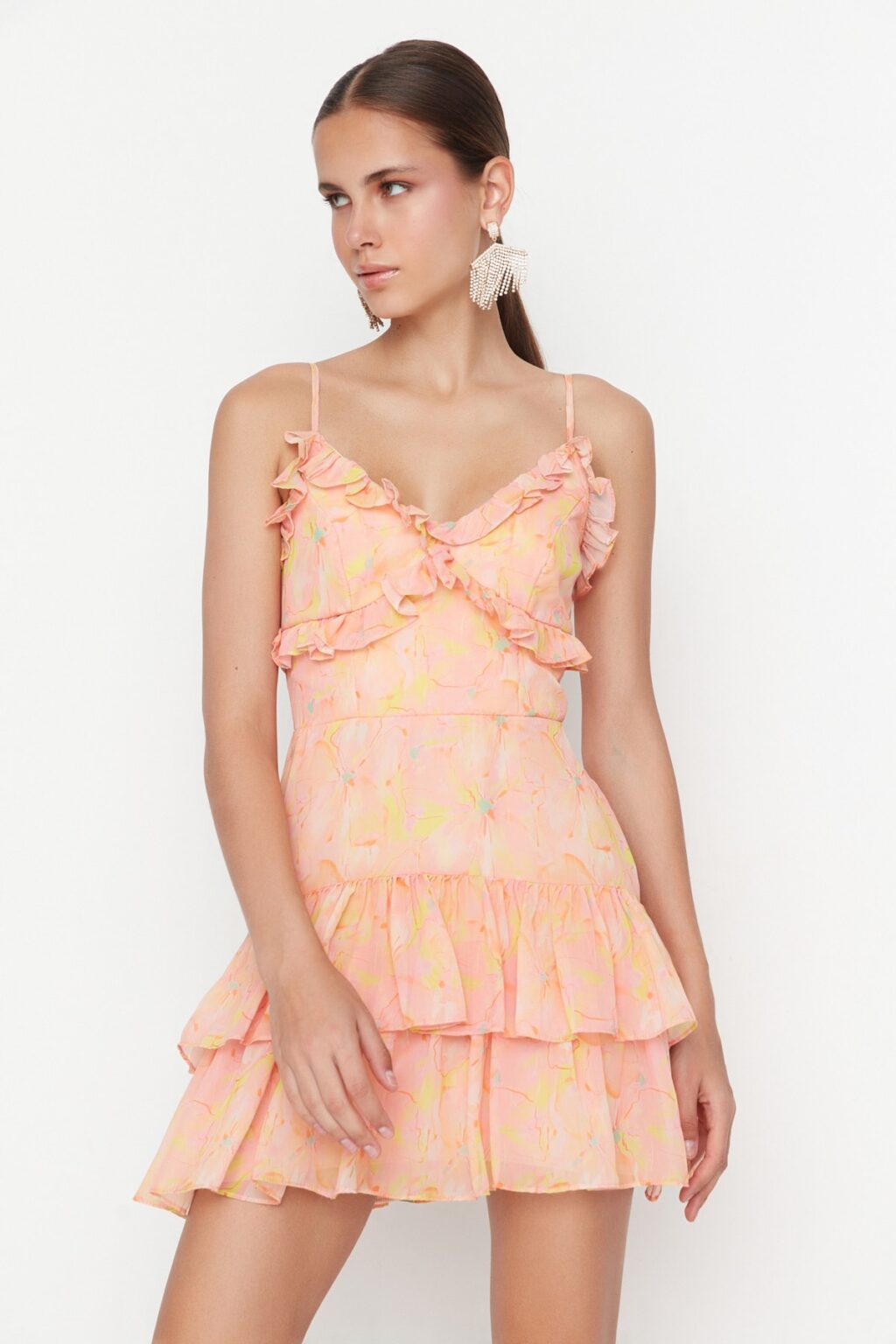 Trendyol Orange-Multi-Color Volley részletes estélyi ruha