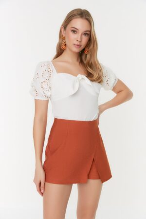 Trendyol Orange Petite High Waist Linen Look Short Skirt
