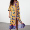 Trendyol Orange Printed Midi Wide Bow Border Pattern Detail Woven Dress Woven Dress