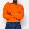 Trendyol Orange Relaxed Cut Crop Basic Crew Neck Thick Fleece Inside Knitted Sweatshirt