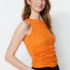 Trendyol Orange Shirring Detail Crispy Crop