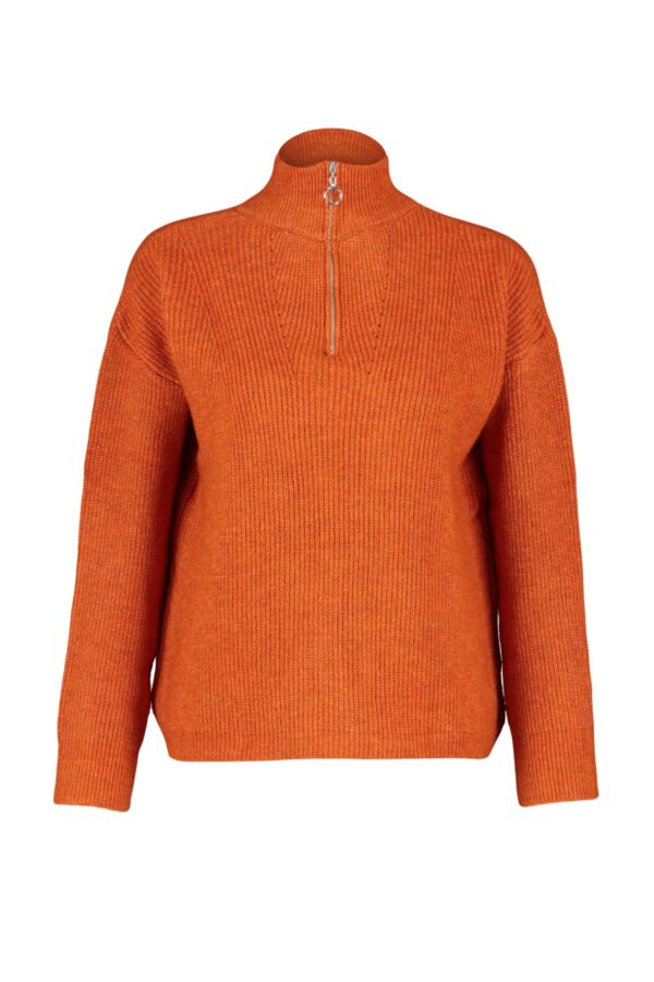 Trendyol Orange Soft Textured Zippered Knitwear Sweater