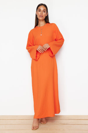 Trendyol Orange Spanish Sleeve Crepe/Textured Knit Dress