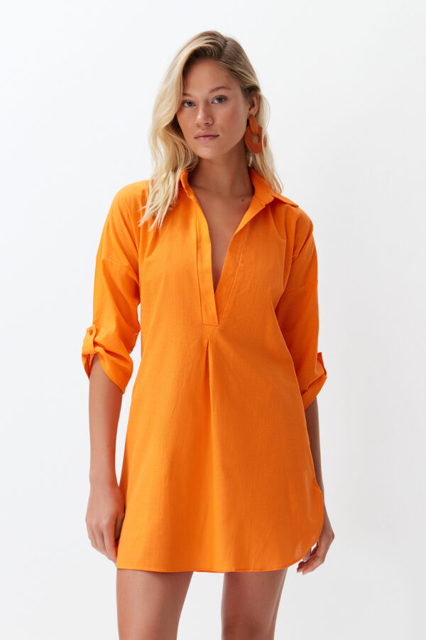 Trendyol Orange Weaving 100% Cotton Mini Beach Dress