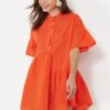 Trendyol Orange Wide Fit Mini Woven Ruffle Beach Dress