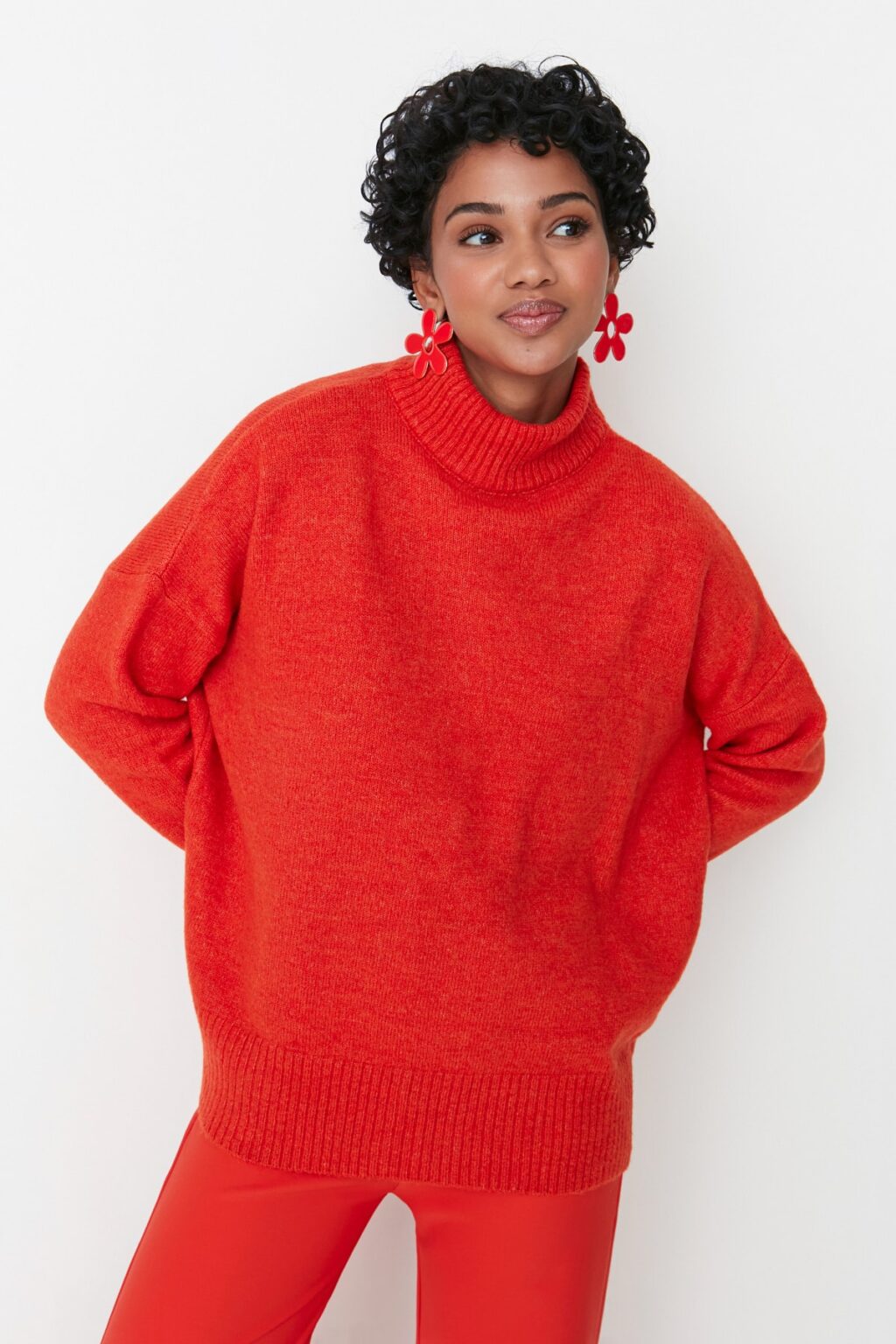 Trendyol Orange Wide Pattern Soft Texture Knitwear Sweater
