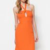 Trendyol Orange Woven Collar Detailed Midi Woven Dress