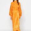 Trendyol Orange draped derék léggömb ujjú estélyi ruha