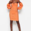 Trendyol Orange testhezálló texturált Poplin elegáns estélyi ruha
