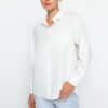 Trendyol Oversized/Wide Fit Woven Shirt with Pearl Detail on Ecru Collar