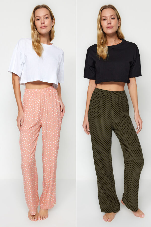Trendyol Pack of 2 Polka Dot Patterned Viscose Woven Pajama Bottoms