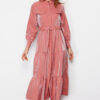 Trendyol Pale Pink Shiny Satin Belt Detailed Skirt Frilly Woven Dress