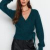 Trendyol Petrol puha textúrájú V nyakú kötöttáru Cardigan