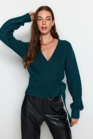 Trendyol Petrol puha textúrájú V nyakú kötöttáru Cardigan