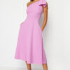 Trendyol Pink A-Cut Bow Detailed Woven Elegant Evening Dress
