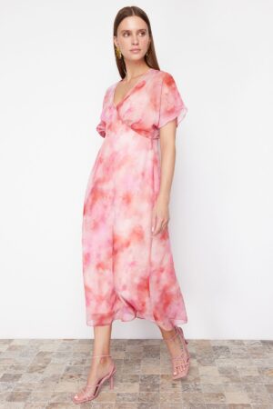Trendyol Pink Abstract Patterned A-line Chiffon Maxi Woven Dress