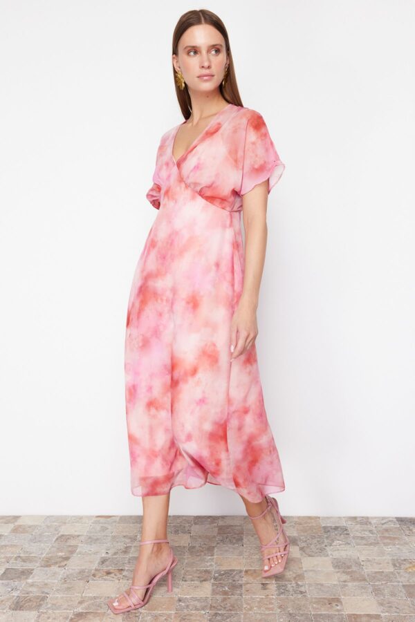 Trendyol Pink Abstract Patterned A-line Chiffon Maxi Woven Dress