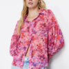 Trendyol Pink Balloon Sleeve Floral Patterned Chiffon Fabric Oversize Wide Fit Woven Shirt