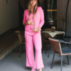 Trendyol Pink Button Detailed Blouse-cardigan-Pants 3-pack Sweater Set