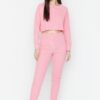 Trendyol Pink Button Detailed Crop Corduroy Pajamas Set