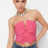 Trendyol Pink Crop Bow Detailed Woven Bustier