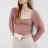 Trendyol Pink Crop Heart Collar Knitwear Sweater