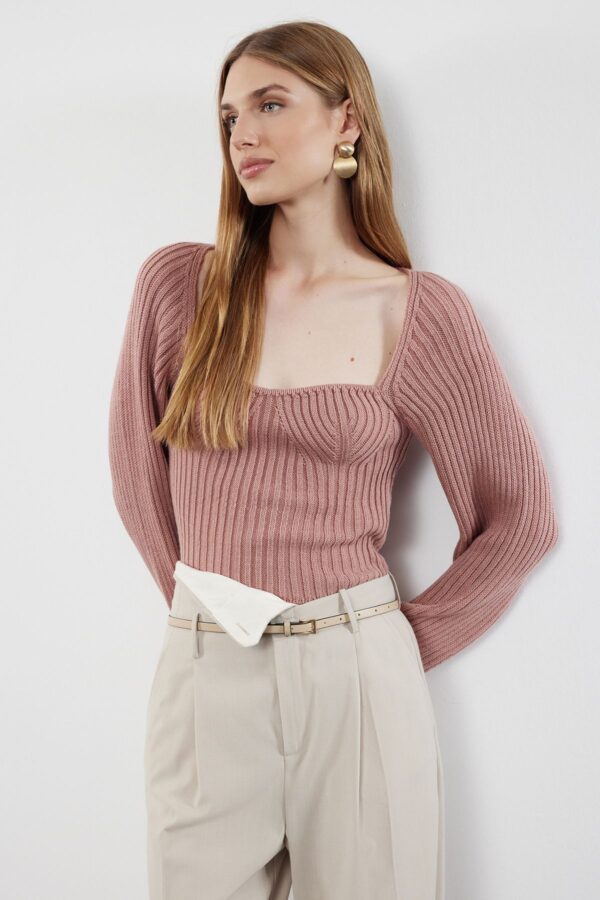 Trendyol Pink Crop Heart Collar Knitwear Sweater
