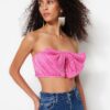 Trendyol Pink Crop Knitted Textured Bustier