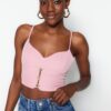 Trendyol Pink Crop Lined Bustier with Woven Accessories