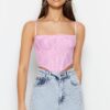 Trendyol Pink Crop Lined Corset Detailed Knitted Lace Bustier