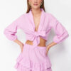Trendyol Pink Crop Woven Tie Beach Blouse