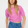 Trendyol Pink Crop puha textúrájú kötöttáru blúz