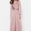 Trendyol Pink Cross Tie Detailed Satin Evening Dress