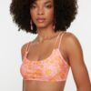 Trendyol Pink Floral Pattern U-Neck Bikini Top