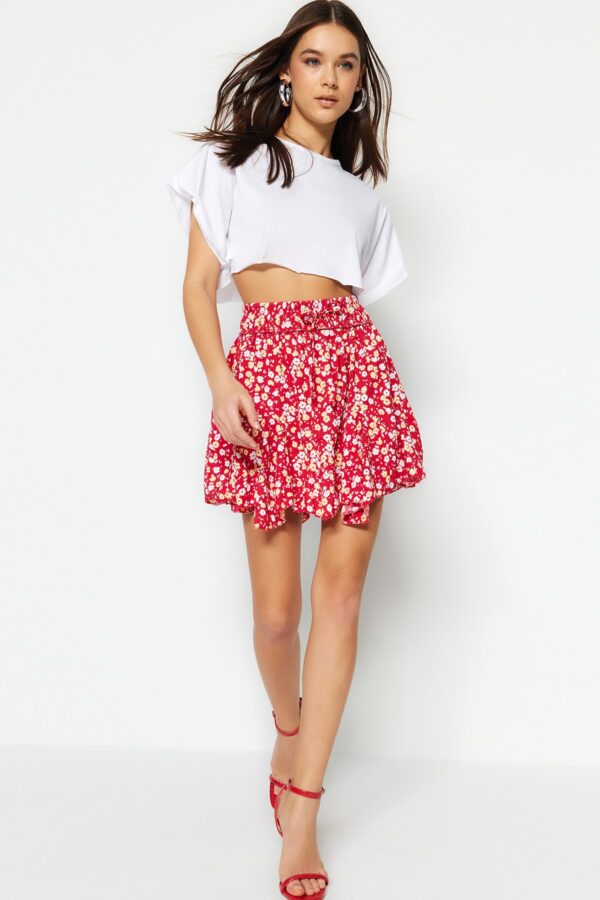 Trendyol Pink Floral Patterned Skirt With Ruffles
