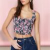 Trendyol Pink Floral Patterned Square Neck Fitted/Fits-Your-Body Tulle Knitted Blouse