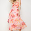 Trendyol Pink Floral Print A-Cut Ruffle Detailed Lined Chiffon Maxi Woven Dress