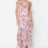 Trendyol Pink Floral Ruffle Chiffon Lined Maxi Woven Dress